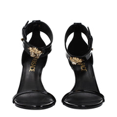 Versace Black Leather Stiletto Heel Sandals