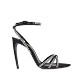 Saint Laurent Black Silk Stiletto Heel Sandals