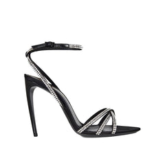 Saint Laurent Black Silk Stiletto Heel Sandals