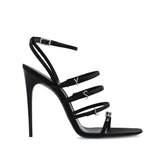 Saint Laurent Black Silk Stiletto Heel Sandals