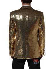 Dolce & Gabbana Gold Sequined Double Breasted Jacket Blazer