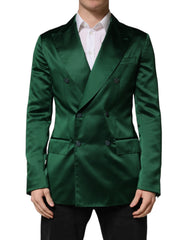 Dolce & Gabbana Green Satin Double Breasted Jacket Blazer