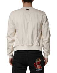 Dolce & Gabbana Off White Cotton Full Zip Denim Men Blouson Jacket