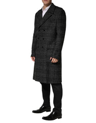 Dolce & Gabbana Grey Double Breasted Plaid Wool Coat Jacket