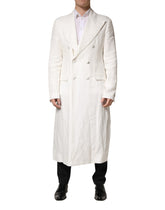 Dolce & Gabbana White Double Breasted Men Trench Coat Jacket