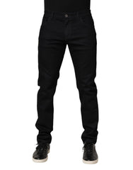 Dolce & Gabbana Black Floral Cotton Skinny Men Denim Jeans