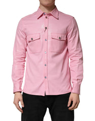Dolce & Gabbana Pink Cotton Collared Men Button Down Shirt