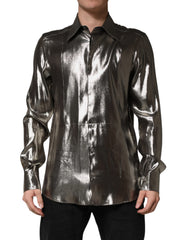 Dolce & Gabbana Silver Silk GOLD Collared Dress Formal Shirt