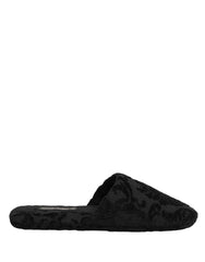 Dolce & Gabbana Black Logo Embroidered Slippers Flats Shoes