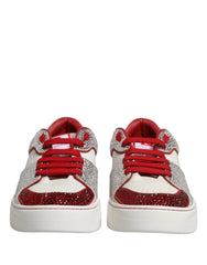 Dolce & Gabbana White Red Rhinestone Embellished Men Sneakers Shoes