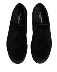Dolce & Gabbana Black Velvet Slip On Loafers Formal Men Shoes