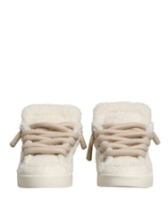 Dolce & Gabbana White Faux Shearling Low Top Sneakers Shoes