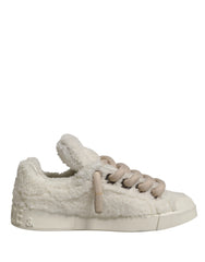 Dolce & Gabbana White Faux Shearling Low Top Sneakers Shoes