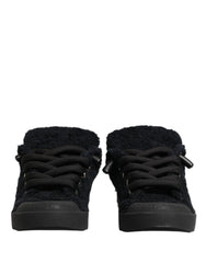 Dolce & Gabbana Black Faux Shearling Low Top Sneakers Shoes