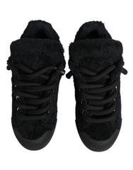 Dolce & Gabbana Black Faux Shearling Low Top Sneakers Shoes