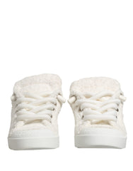 Dolce & Gabbana White Faux Shearling Low Top Sneakers Shoes