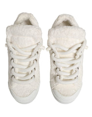 Dolce & Gabbana White Faux Shearling Low Top Sneakers Shoes