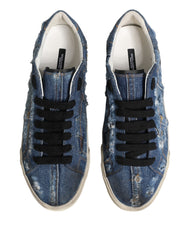 Dolce & Gabbana Blue Distressed Denim Low Top Sneakers Shoes
