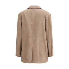 Brunello Cucinelli Beige Calf Leather Bos Taurus Coat