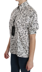 Dolce & Gabbana White Musical Instrument Collared Blouse Shirt
