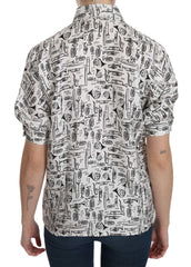 Dolce & Gabbana White Musical Instrument Collared Blouse Shirt