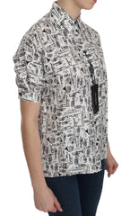 Dolce & Gabbana White Musical Instrument Collared Blouse Shirt