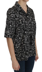Dolce & Gabbana Black Musical Instrument Print Silk Top