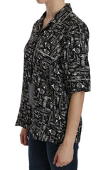 Dolce & Gabbana Black Musical Instrument Print Silk Top
