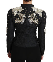 Dolce & Gabbana Black Jacquard Crystal Floral Jacket