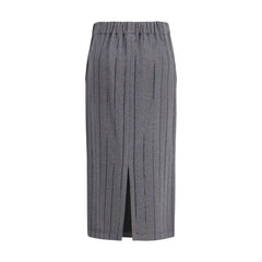 Brunello Cucinelli Gray Cotton Midi Skirt