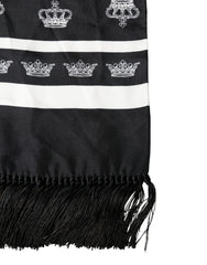 Dolce & Gabbana Black Silk Crown Fringe Neck Wrap 173cm x 32.5cm Scarf