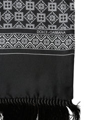 Dolce & Gabbana Black White Silk Geometric Neck Wrap 142cm X 15cm Scarf