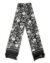 Dolce & Gabbana Black White Silk Floral Print Fringe 136cm X 15.5cm Scarf