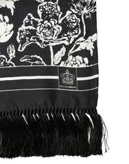 Dolce & Gabbana Black White Silk Floral Print Fringe 136cm X 15.5cm Scarf