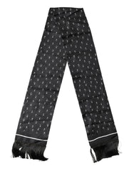 Dolce & Gabbana Black White Silk Dotted Print Foulard 140cm X 15cm Scarf