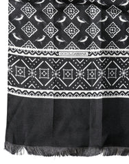 Dolce & Gabbana Black Gray Silk Bird Fringe Wrap Foulard 140cm X 23cm Scarf