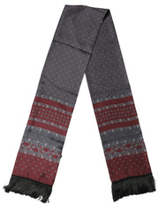 Dolce & Gabbana Burgundy Gray Patterned Fringe Foulard 141cm X 15.5cm Scarf