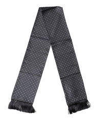 Dolce & Gabbana Black Silk Geometric Fringe Wrap Foulard 136cm X 15cm Scarf