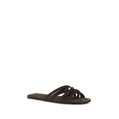Brunello Cucinelli Brown Calf Leather Bos Taurus Flat Sandals