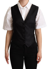 Dolce & Gabbana Solid Black Silk Sleeveless Waistcoat Vest Top