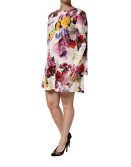 Dolce & Gabbana Multicolor Floral Cotton Longsleeves Midi Dress
