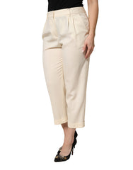 Dolce & Gabbana Ivory Wool Mid Waist Cropped Trouser Pants