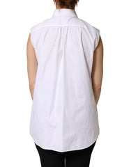 Dolce & Gabbana White Cotton Pleated Sleeveless Button Down Top