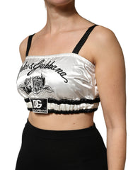 Dolce & Gabbana White Silk Satin Crop Black Logo Bralette Top