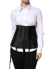 Dolce & Gabbana Black Lace-Up Waist Cincher Bustier Corset Top