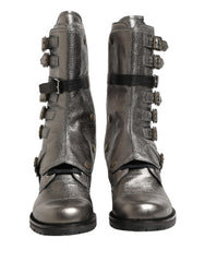Dolce & Gabbana Metallic Leather Buckle Combat Boots Shoes