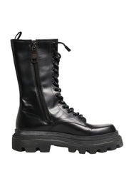 Dolce & Gabbana Black Leather Trek Sole Combat Boots Shoes