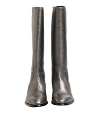 Dolce & Gabbana Metallic Silver Leather Knee High Boots Shoes