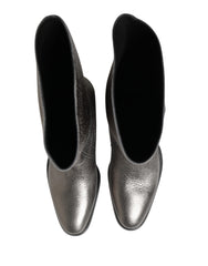 Dolce & Gabbana Metallic Silver Leather Knee High Boots Shoes
