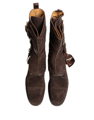Dolce & Gabbana Brown Suede Leather Combat Ankle Boots Shoes